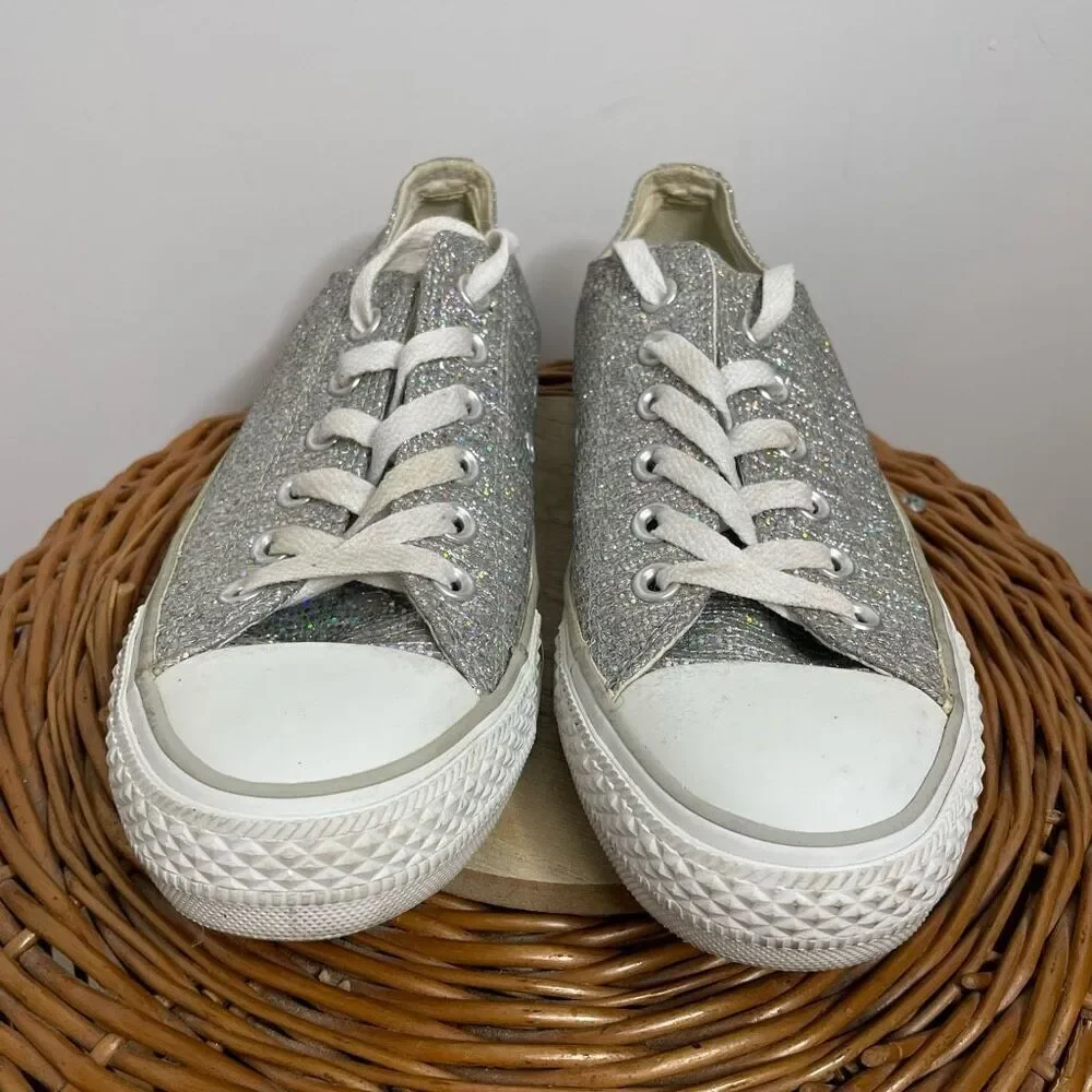 Converse All-Star Chuck Taylor Silver Glitter Low Sneakers shoes Size 7 Metallic